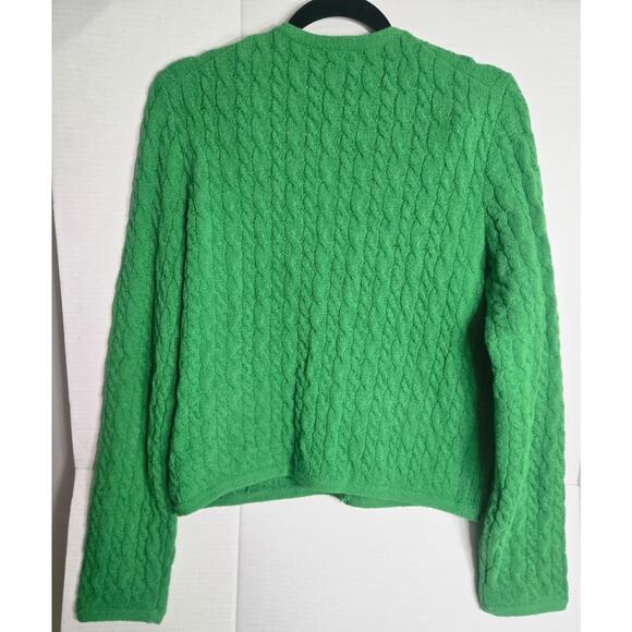 J Crew Odette Cable Knit Sweater Lady Jacket Sz Medium Cotton Blend Kelly Green - Picture 3 of 14